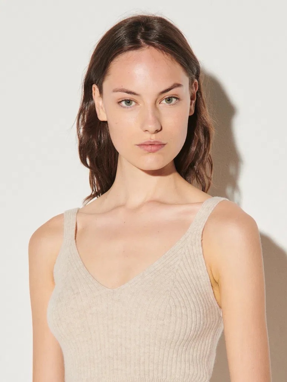 Sandro Paris Light Beige Ribbed Pure Wool Twinset Tank Top Size 1 (Small)